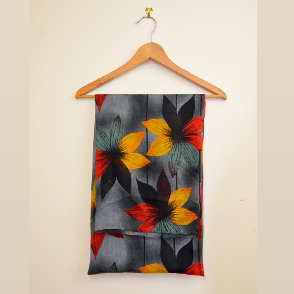 Black, Yellow, and Red Floral Scarf